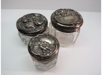 (3) Sterling Silver Crystal Antique Vanity Jar Set