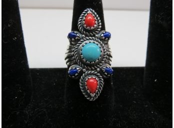 Sterling Silver .925 Carolyn Pollack Relios Turquois Coral Ring Sz 10