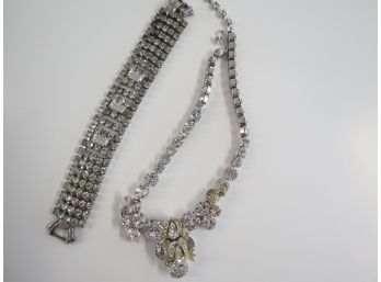 (2) Vintage Weiss Rhinestone Costume Necklace & Bracelet