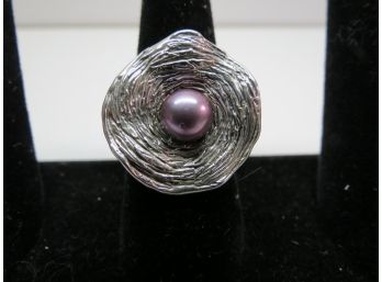 Sterling Silver Hagit Gorali HG Israel Pearl Ring Size 9