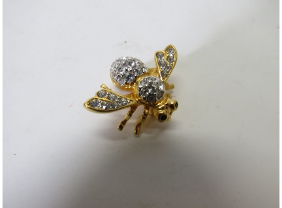 Joan Rivers Gold Tone Rhinestone Bee Brooch Pin Signed