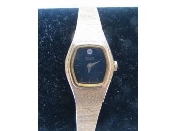 Vintage Seiko Watch Women Gold Tone Black Oval Diamond Accent With Original Tag