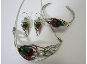 (3) Sterling Silver .925 Hagit Goreli Kalos Collection Necklace, Earrings, Bracelet