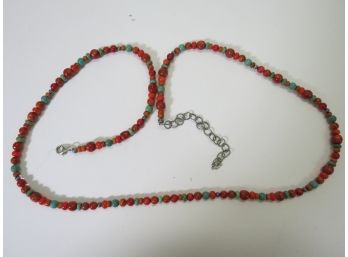 Carolyn Pollack AW Red Coral, Turquoise,Sterling Silver Beaded Necklace