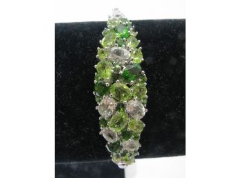 Sterling Silver .925 Green Gemstone Hinge Bracelet