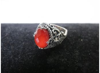 Sterling Silver .925 Carolyn Pollack Red Coral Quartz Stone Ring Sz 8