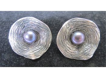 Hagit Gorali HG .925 Silver Sterling Cultured Gray Pearl Earrings