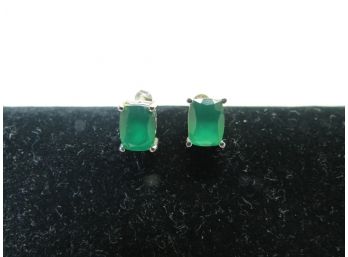 Sterling Silver .925 BBJ Signed Green Stone Stud Earrings