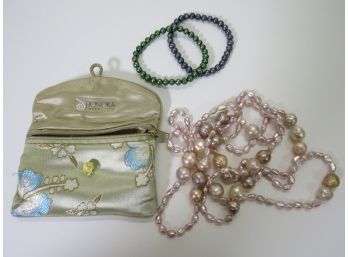 (3) Honora Colored Pearl Necklace And Stretch Bracelets