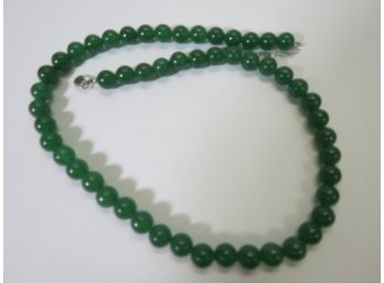 BBJ 925 Sterling Silver Green Jade Beaded Necklace