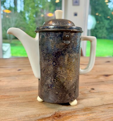 Vintage WMF German Art Deco Bauhaus Hammered Silverplate Coffee Teapot, 1.4L, D.R.P 710