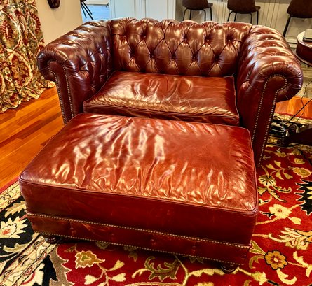 Chesterfield Over Size Leather Chair #2 With Ottoman