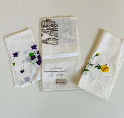 3 Ladies Handkerchiefs 2-floral 1-Londerdruck