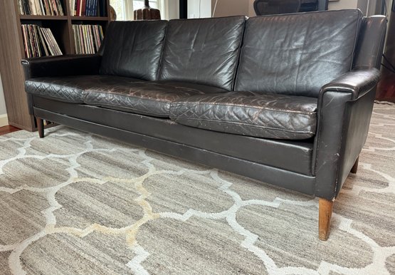 Midcentury Heavy Leather Sofa With Rosewood Legs