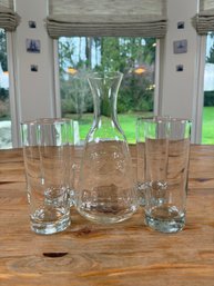 Clear Glass Carafe & 4 Clear Drinking Glasses