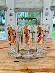 Retro Pilsner Cocktail Glasses With Holder-bongo Player-set Of 8