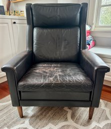 Midcentury Heavy Leather Highback Armchair