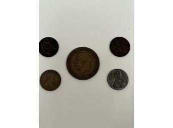 5 Vintage Pennies