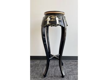 Asian Black Lacquer Plant Stand - Mother Of Pearl/abalone Inlay Female Figures