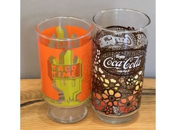 Vintage 70's Taco Time & Coca Cola Drinking Glasses