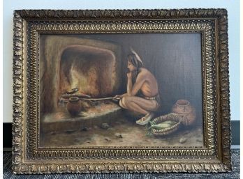 Native American Original Oil Painting In Style Of E. Irving Couse