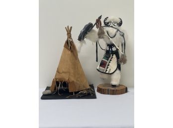 'White Buffalo Warrior' Kachina Doll & Leather Made TeePee