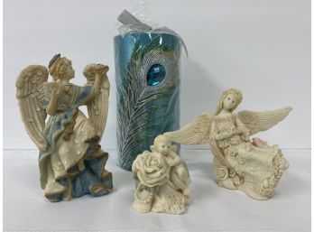 3 Angels Collection Figurines/1 New Wrapped Pillar Candle