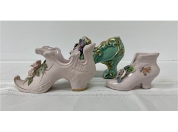 Lot Of 3:  Vintage Miniature Ceramic Shoe Figures