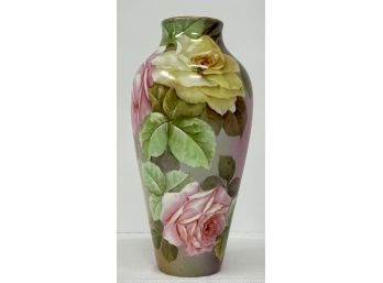 Vintage Ginori Firenze Hand Painted Vase - Pink & Yellow Roses