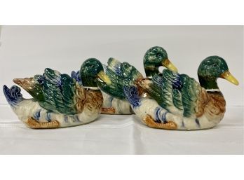 Set Of 3 Painted Ceramic Duck Planters