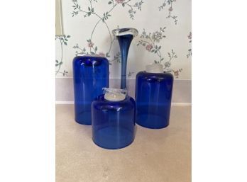 3 Votive Candle Holder And Blue Bud Vase