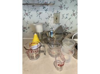 Lot Of Measuring Cups, Colanders And Misc