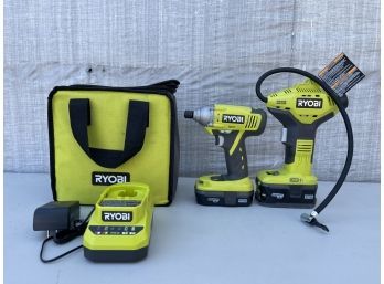 Ryobi Drill, Tire Inflator And Charger