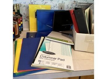 Box Of School/office Supplies-folders, New 2 Pocket Folders, Columnar Pads