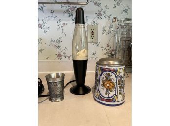 Lava Lamp 9small) Beer Stein And Pewter Shot Glass