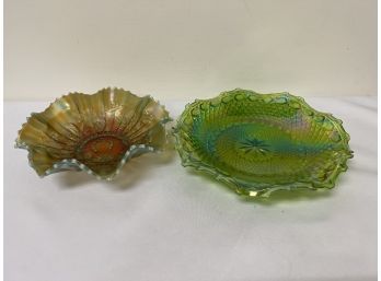 Green Carnival Glass Dishes