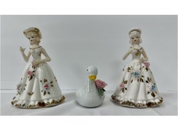 Porcelain Lady Figurines W/swan