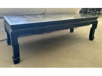 Vintage Black  Chinese Coffee Table With Bamboo Painted Accents