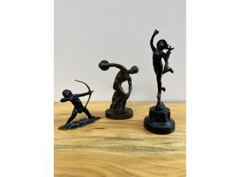 3 Small Statues 'Discobolo' All Made In Italy (some Damage Noted)