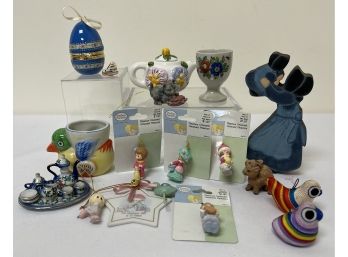 Lot Of Miniature Collectables~ 5 Precious Moment Mini Ornaments, Mini Tea Set & More