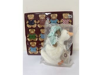 Boyds Collection Mother Goosebeary & Teddy Bear Ornament Set