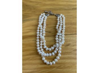 Real Pearl Triple Strand Necklace