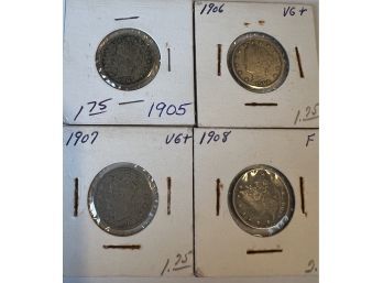 (4) Liberty V Nickels-1905, 1906, 1907, & 1908
