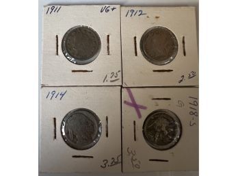 (2) Liberty V Nickels-1911 & 1912 (2) Buffalo Nickels 1914 & 1918 S Per Owner