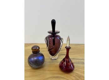 3 Art Glass Perfume Bottles