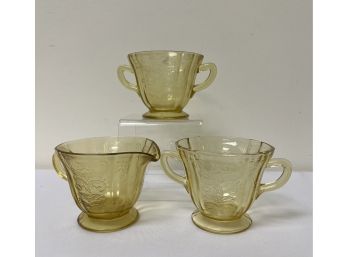 Federal Glass Madrid Pattern Cream & 2 Sugar Bowls