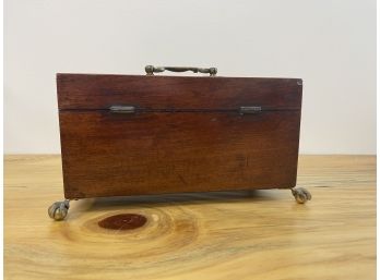 Antique Footed Wooden Desk Inkwell