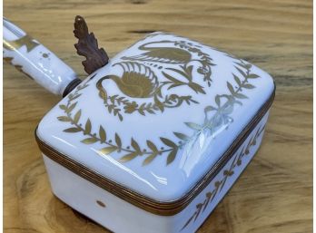 French Gold And White Trinket Box With Handle