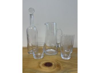 Baccarat Smoking Man Decanter, Pitcher And 3 Glasses
