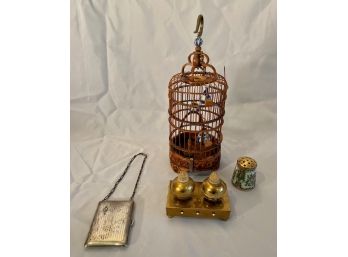 Vintage Item Lot Sterling Compact Bird Cage And More